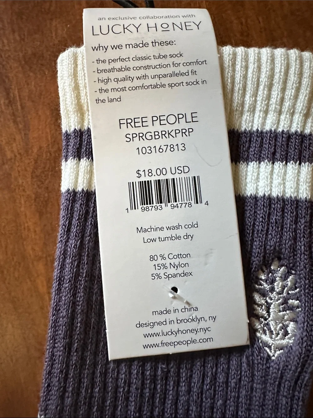 FP Spring Break Prep tube Purplelish Grey & Cream Athletic Tube Socks NWT